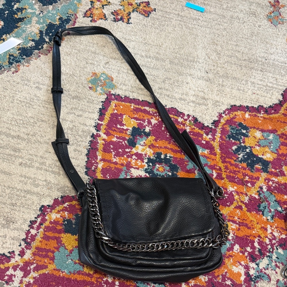 Zara Black Leather Chain-Accent Crossbody Bag